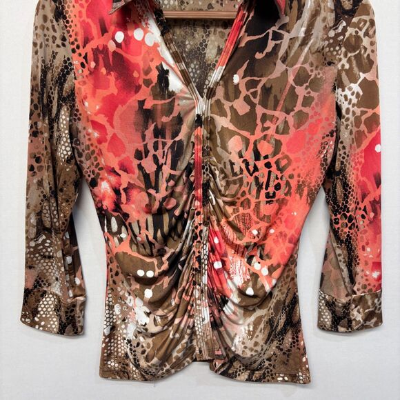 Vintage Cache Women Blouse Top Shirt Size Medium Y2K Ruched Animal Print C065 12 - Picture 10 of 16